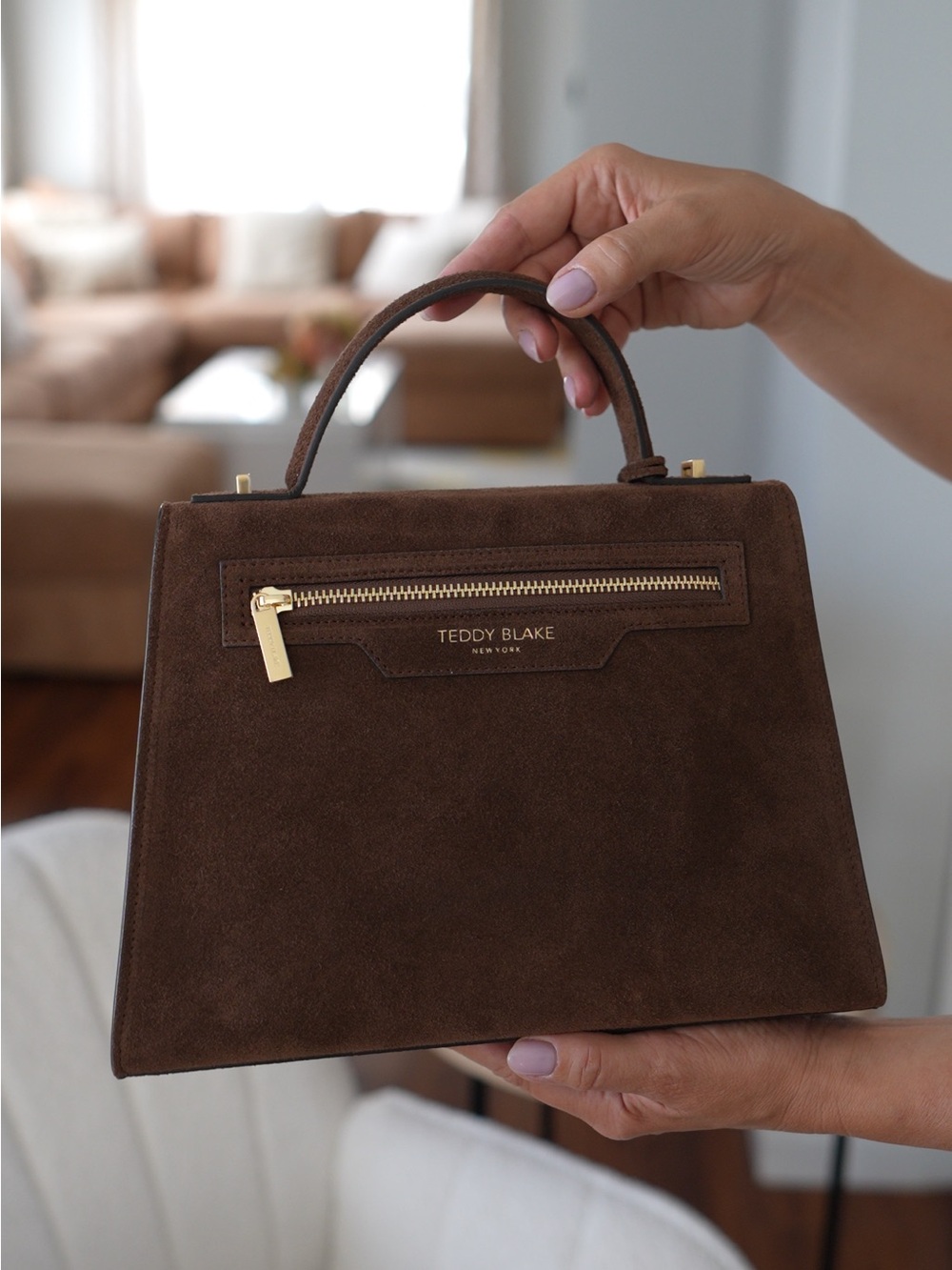 Teddy Blake Ava Suede 11’Brown Top-Handle Bag - Picture 2 of 7
